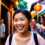 **Image Prompt:** A vibrant street scene in Chiang Mai, Thailand. A traveler is happily surprised, discovering a hidden, delicious-looking Northern Thai restaurant down a small alleyway. Focus on the authentic food and the friendly atmosphere. Bokeh background.